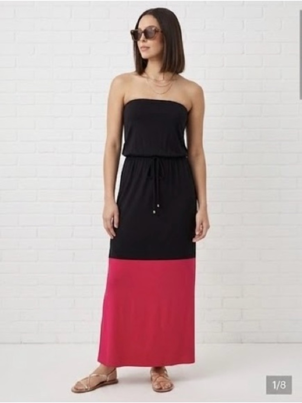 Reitmans Y2K Black & Red Colourblock Summer Vacation Strapless Maxi Dress Sz S